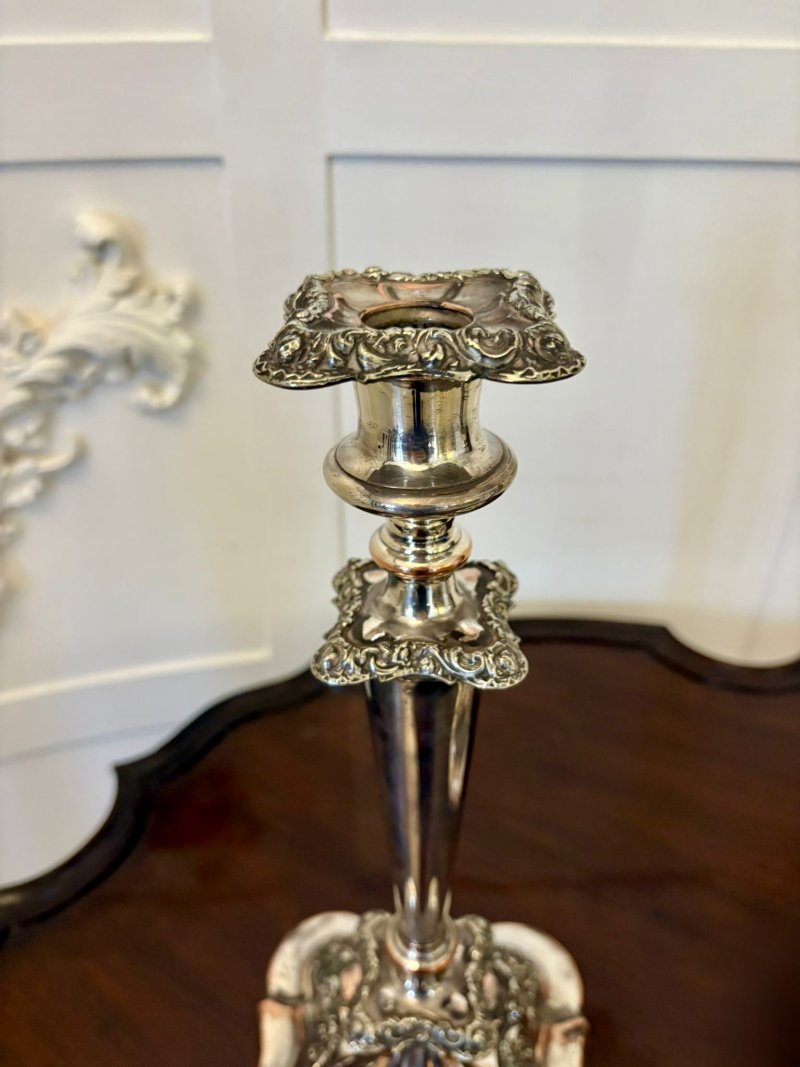 Antique Quality Pair of Tall Silver-Plated Candlesticks